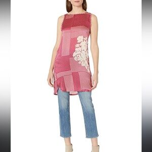 Johnny Was Biya Dress Womens Small Pink Red Floral Silk Sleeveless Mallory